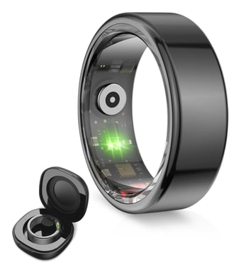Ksix Anillo inteligente Saturn, Talla S, Aut. 3 días, Actividad y Salud, Monitor Sueño, 5ATM, Negro