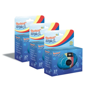 GT Photo GT27WP Realishot Splash - Pack de 3 Cámaras Descartables Impermeables, 27 Fotos, 35mm, 4K Ultra HD, Impermeable - Azul