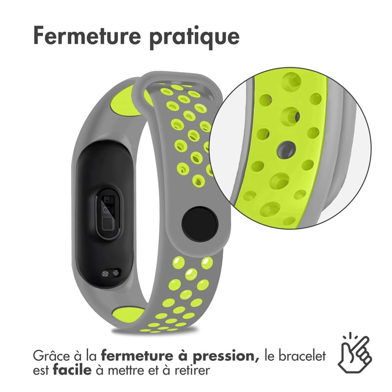 imoshion Bracelet sportif en silicone Xiaomi Mi Band 5 / 6 - Gris / Lime - Neuf