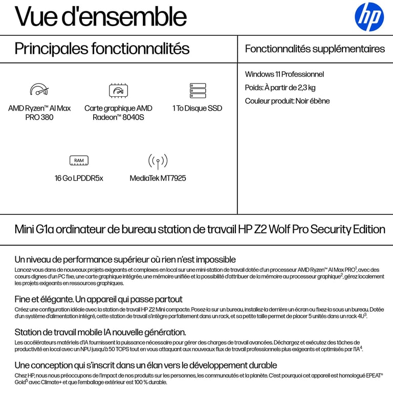 HP Z2 Mini G1a Workstation Desktop PC Wolf Pro Security Edition Windows 11 Pro Station de travail Neuf - vue 4