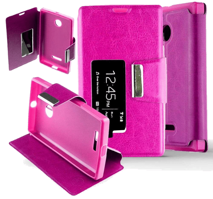 Etui Folio compatible Rose Fushia Nokia Lumia 435