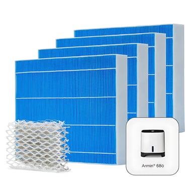 Meaco Armin® Pack 4x Tamponi di Evaporazione & Silvertex® per Armin 680ml – Compatibile con umidificatori, senza calcare, antimicrobico, lunga durata.