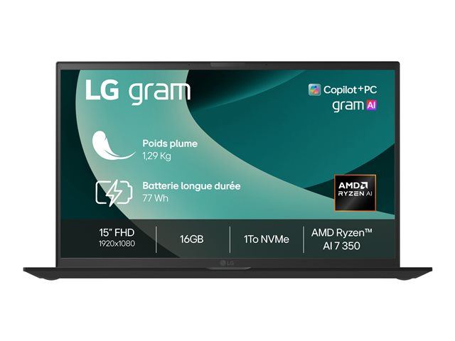 LG Gram Ryzen AI 7 350 15.6'' Radeon AZERTY 15Z80T G.AZ78F Neuf