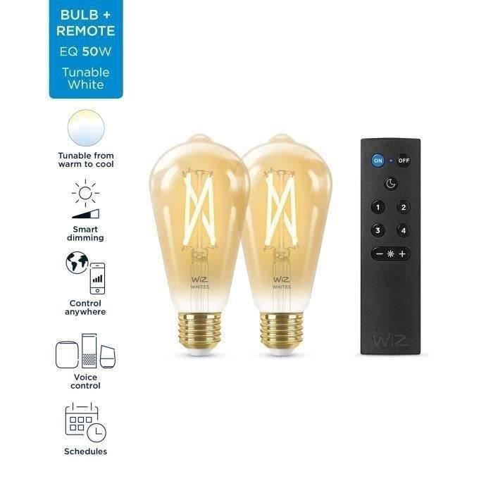 Kit de démarrage WiZ 2 ampoules connectées Edison variable E27 + Télécommande nomade variateur de lumière - vue 4