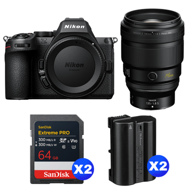 Cámara híbrida Nikon Z5 II + 135mm f/1.8 S Plena + 2 SanDisk 64GB Extreme PRO UHS-II + 2 Nikon EN-EL15c + Ebook ''20 consejos para fotos que impactan''