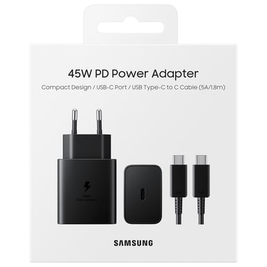 Kit Chargeur USB C 45W + Câble USB C / USB C 1.8m Noir Samsung
