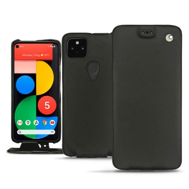 Housse cuir Google Pixel 5 - Rabat vertical - Noir - Cuir lisse