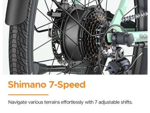 HillMiles MileCity 1 : Vélo électrique urbain 250 W, autonomie de 50 à 100 km, transmission Shimano 7 vitesses, étanchéité IP65, idéal pour les trajets domicile-travail.