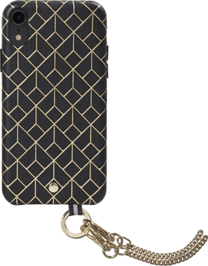 Coffret coque en Cuir embossé St Germain Noire avec bandoulière dorée amovible pour iPhone XR Artefakt