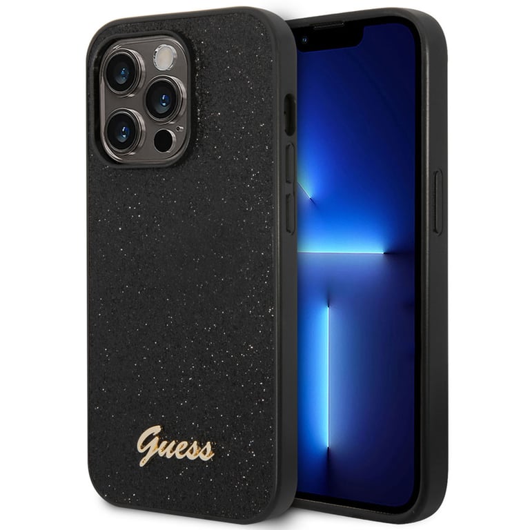 Guess Glitter Flakes Compatible avec iPhone 14 Pro étui - Le Noir - GUHCP14LHGGSHK
