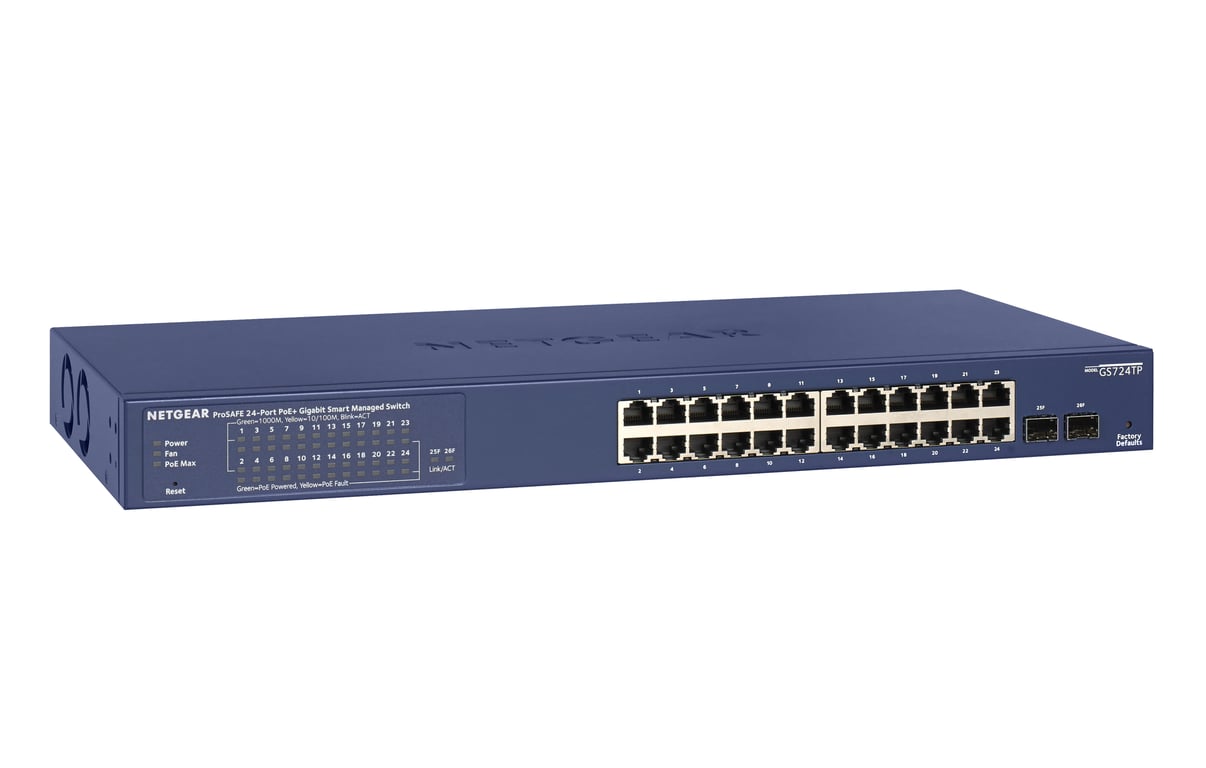 NETGEAR GS724TP Géré L2L3L4 Gigabit Ethernet 101001000 Connexion Ethernet supportant 'alimentation via ce port PoE 1U Neuf