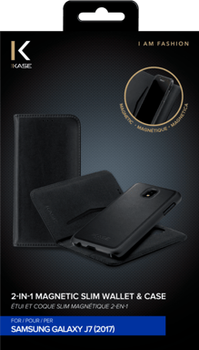 Coque clapet folio avec fente pour cartes & support pour Samsung Galaxy J7 (2017), Noir (UE / Asie ver - J730F / DS et J730FM / DS)