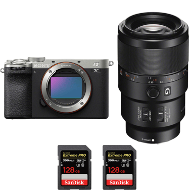 Appareil photo hybride Sony A7C II Silver + FE 90mm f/2.8 Macro G OSS + 2 SanDisk 128GB Extreme PRO UHS-II + Ebook ''20 astuces pour des images qui claquent''