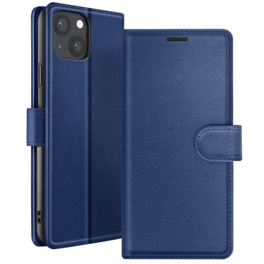 Zanaé Funda tipo cartera para iPhone 13 con soporte y lengüeta magnética Azul oscuro
