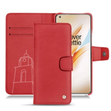 Funda de piel OnePlus 8 Pro - Solapa billetera - Rojo - Piel lisa de primera calidad