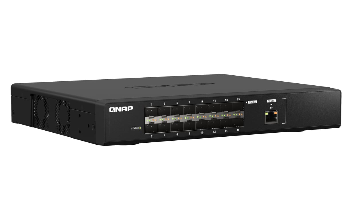 QNAP QSW M5216 1T Commutateur Géré 16 x 25 Gigabit SFP28 + 1 x 10 Gigabit Ethernet Montable sur rack - vue 3
