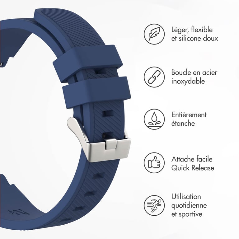 imoshion Bracelet en silicone flexible - Connexion universelle 20 mm - Bleu foncé - Neuf