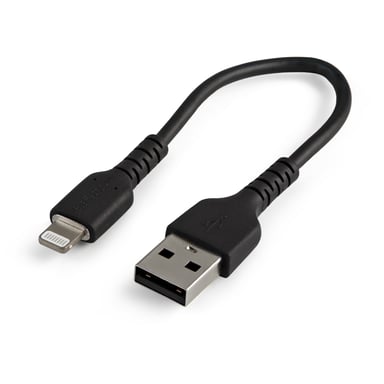 StarTech.com Cavo da USB-A a Lightning nero robusto da 15 cm - Cavo di ricarica/sincronizzazione da fibra aramidica di tipo A a Lightning - iPad/iPhone 12 - Certificato Apple MFi
