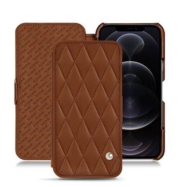 Housse cuir Apple iPhone 12 Pro Max -  - Marron - Cuir lisse couture