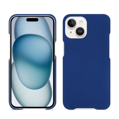 Coque cuir Apple iPhone 15 - Coque arrière - Bleu - Cuir lisse