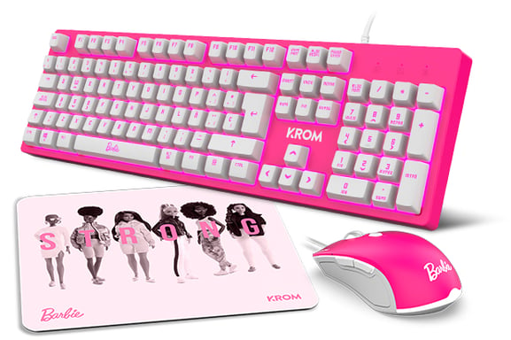 Krom 3 IN 1 GAMING COMBO clavier Souris incluse USB QWERTY Rose, Blanc