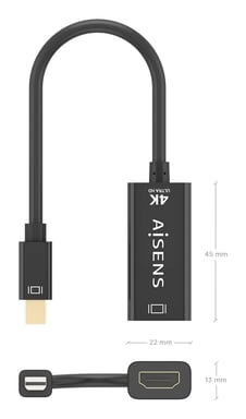 AISENS A125-0904 câble vidéo et adaptateur 0,15 m Mini DisplayPort HDMI Type A (Standard) Noir