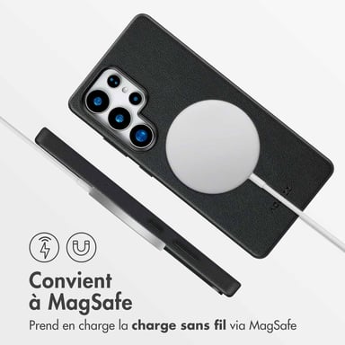 Accezz Coque arrière en cuir avec Magsafe pour Samsung Galaxy S25 Ultra - Onyx Black