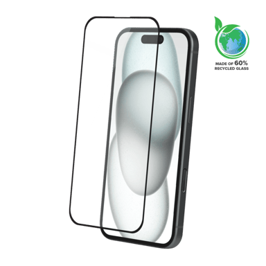 Protection dâ€™écran antibactérienne en verre trempé ultra-résistant à  bords incurvés (60% verre trempé recyclé) pour Apple iPhone 16 Plus, Noir