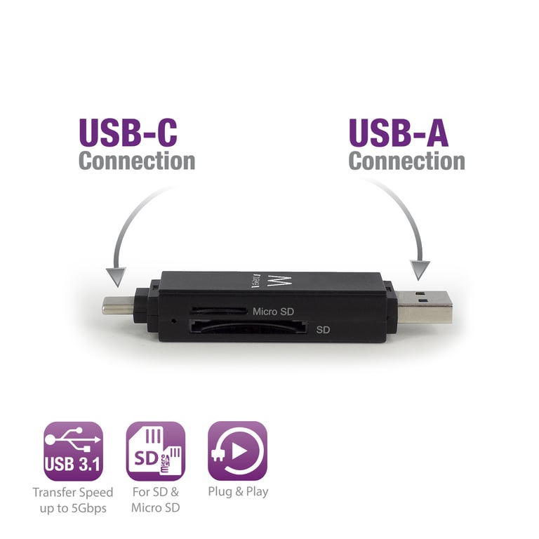 Ewent EW1075 Lecteur de carte microSD microSDHC microSDXC SD SDHC SDXC TransFlash USB 3.1 Gen 1 / USB C - vue 3