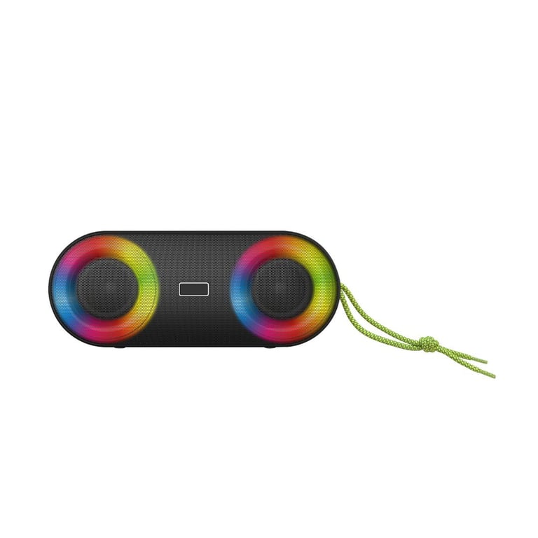 Enceinte BT RMS *2 lecteur USBMicro SD Aux IN Radio FM batterie rechargeable de 3000mAh IP65 jeu de lumière dragonne amovible Neuf