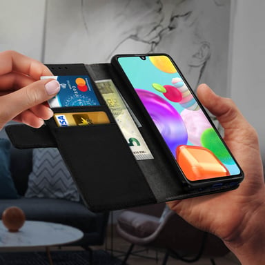 Housse pour Samsung Galaxy A41 Étui Folio Porte-carte Fonction Support Vidéo Noir