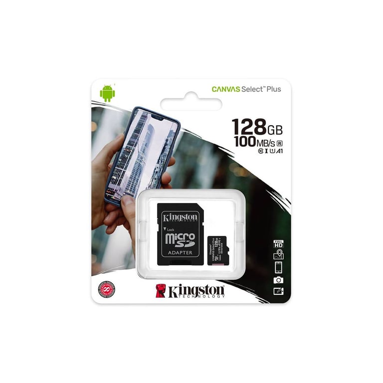 SD MICRO 128Go CL10 UHS-I AVEC 100MB/S LET.85MB/S SCRIT.KINGSTON - Neuf
