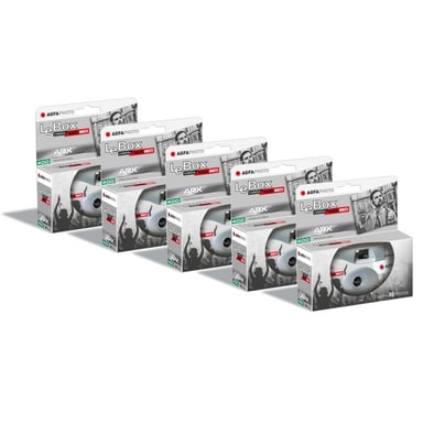 AGFA PHOTO PACK 5 x 601026 - Appareil Photo Jetable LeBox Black&White, 27 Photos, Objectif Optique 31 mm - Gris