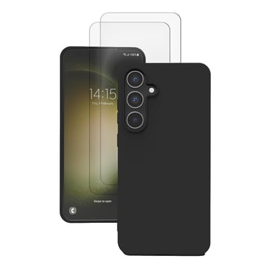 EVETANE Funda Galaxy S23 FE silicona líquida Negra + 2 Cristales templados Protección de pantalla Antichocs