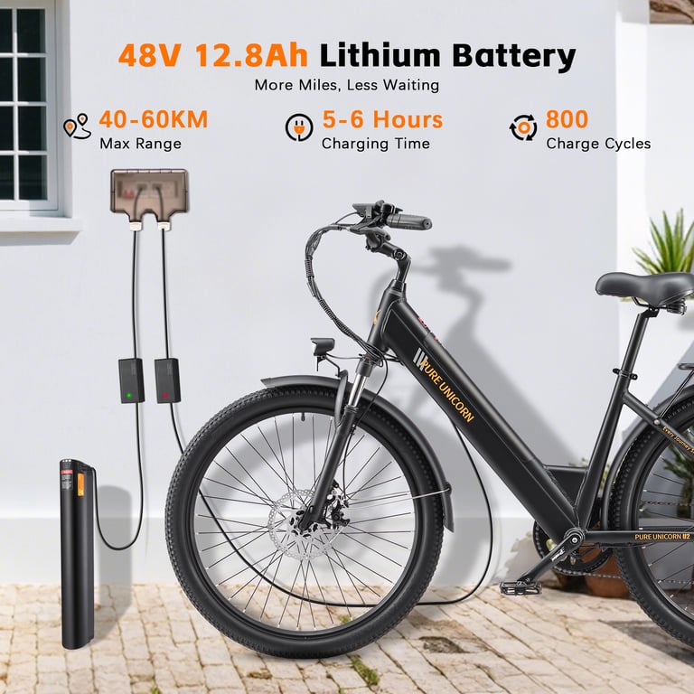 Vélo électrique urbain PURE UNICORN U2 27 5 pouces pour adulte avec batterie 48 V 12 8 Ah Neuf - vue 5