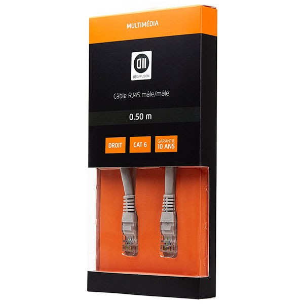 D2 Diffusion CÃ¢ble RJ45 droit mÃ¢le/mÃ¢le 0,50m