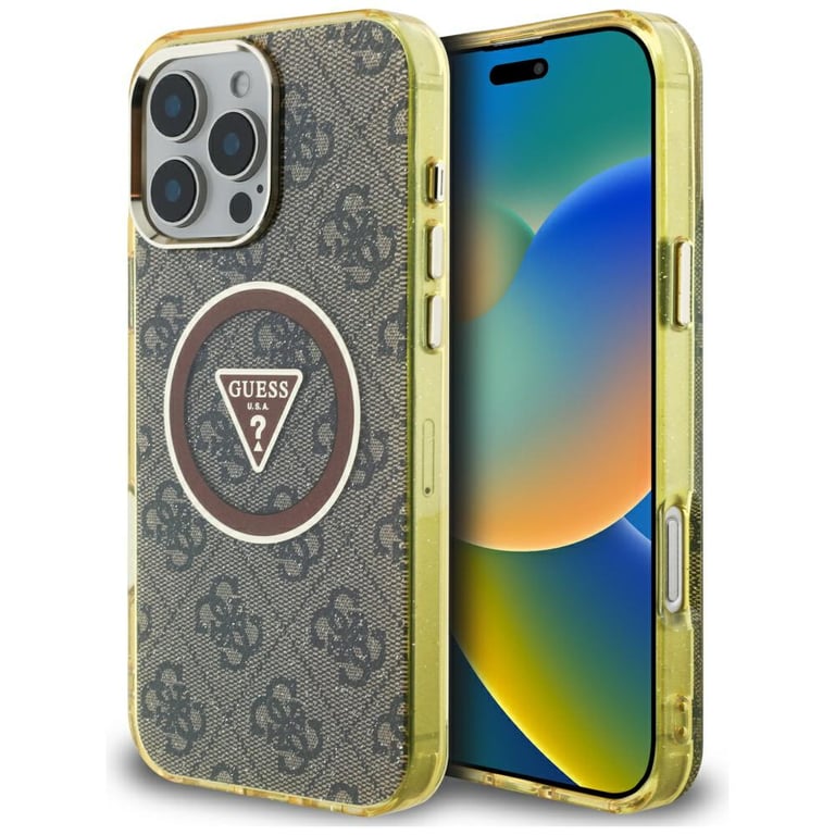 Coque Guess IML Metal Glitter 4G Circle Triangle MagSafe pour iPhone 16 Pro - vue 2