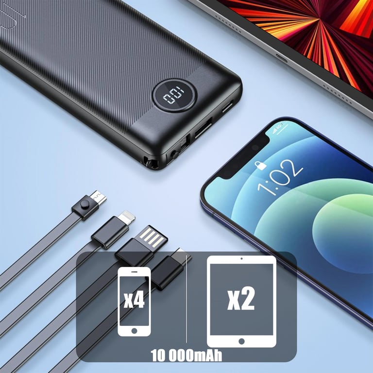 Batterie Externe 10000mAh Câbles Apple Lightning USB C et Micro USB Neuf - vue 3