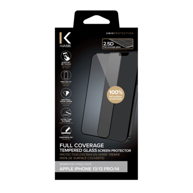 Protezione dello schermo in vetro temperato (100% di copertura della superficie) per Apple iPhone 13/ 13 Pro/ 14, nero