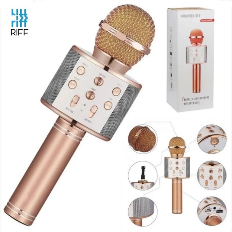 Riff WS 858 Microphone karaoké avec haut parleurs AUX et Micro SD Or Neuf - vue 3