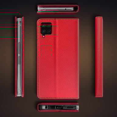 Moozy Case Flip Cover para Samsung A42 5G, Rojo - Funda inteligente magnética Flip Cover con tarjetero y soporte