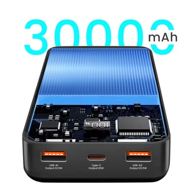 Bwoo Batería externa 30000mAh USB-C 2xUSB LCD Negro