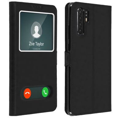 Housse pour Huawei P30 Pro Étui Double Fenêtre Fonction Support Coque Silicone Noir