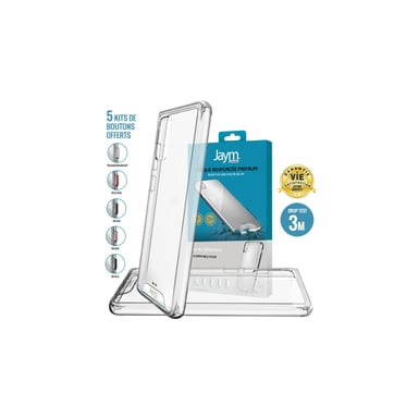 JAYM - Carcasa ultra rígida premium para Apple iPhone 12 - Apple iPhone 12 Pro - Certificado contra caídas desde 3 metros - Garantía de por vida - Transparente - 5 juegos de botones de colores incluidos