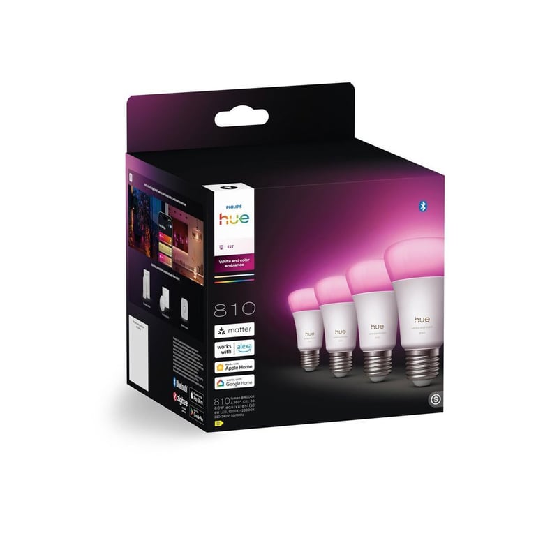 Ampoule connectée Philips Hue 810 A60 E27 & Couleur Ambiance 810 lm Pack de 4 Neuf - vue 2