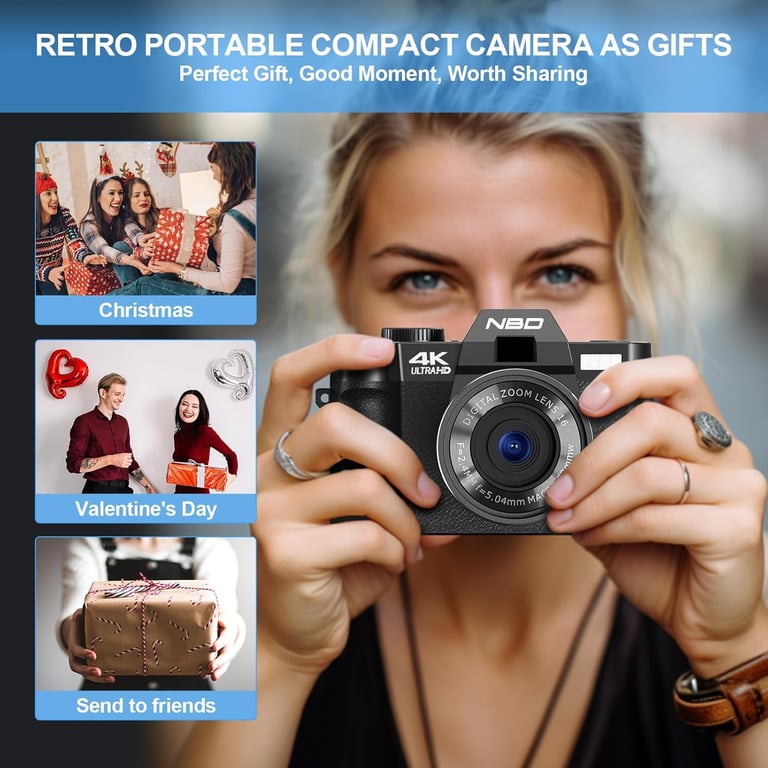 NBD S100 WT Appareil Photo Numérique Compact 4K 48MP Caméra avec 180° Flip 3.0 écran 2 battries Carte 16X Digital Zoom Idéal pour débutant Neuf - vue 6