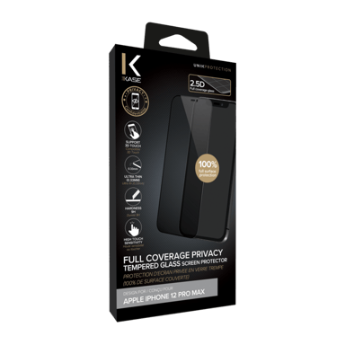 Pellicola protettiva privata in vetro temperato (100% di copertura della superficie) per Apple iPhone 12 Pro Max, nero
