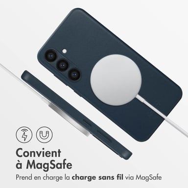 Accezz Coque arrière en cuir avec MagSafe pour Samsung Galaxy S24 Plus - Nightfall Blue