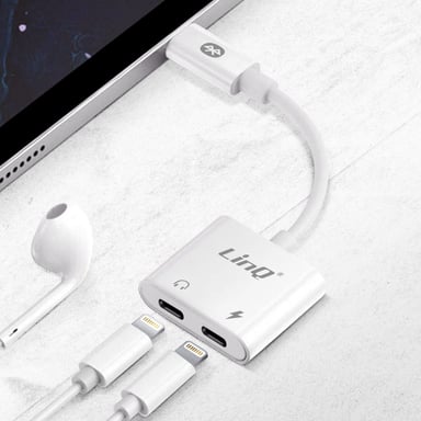 Adaptador Audio Carga iPhone a Doble Lightning Compacto LinQ Blanco