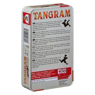 Tangram da viaggio in legno in una pratica scatola di metallo